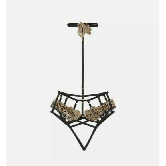 Victorias Secret Band of Lovers Gold Accents Caged Harness Panty Black - Picture 1 of 4